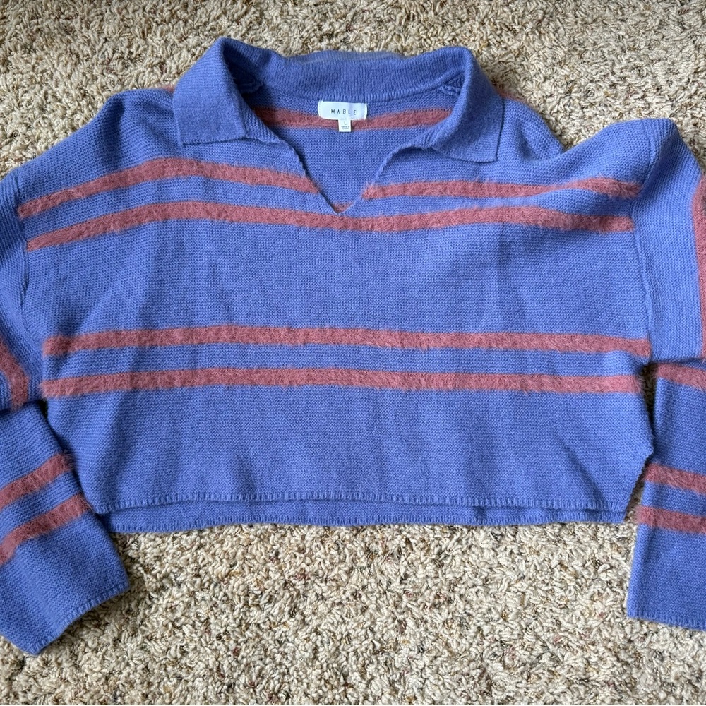 MARBLE Lavender and Coral Textured Cropped Sweater